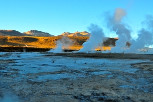 geysers as sun rises